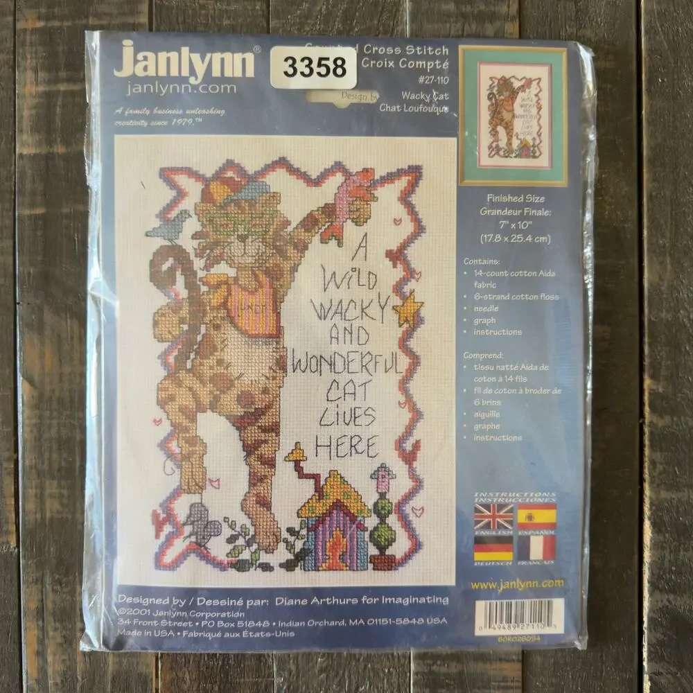 New Janlynn Wild Wacky & Wonderful Cat Lives Here Cross Stitch Bird Fish‎ Mouse